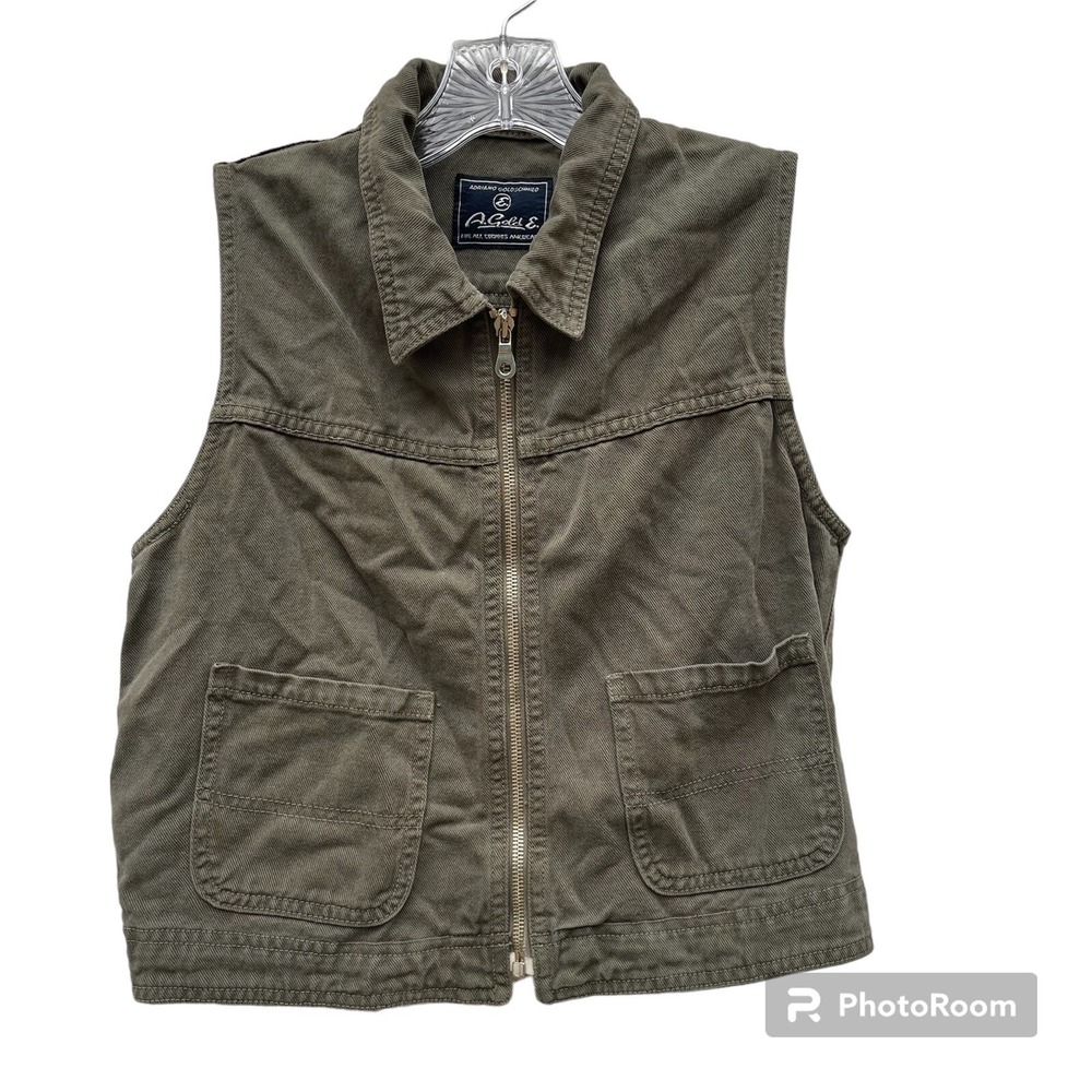 AG Adriano Goldschmied A.Gold.E. Size S Olive Green Utility Zip Up Vest Y2K Boho
